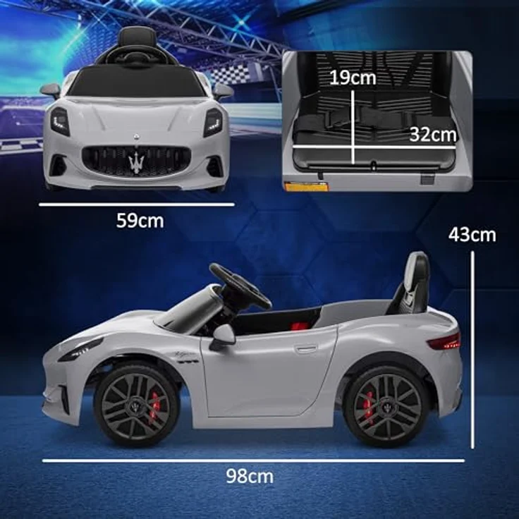 AIYAPLAY Kinder Elektroauto 12V Kinderauto mit 2,4 GHz Fernbedienung, 2 Motor, LED, Musik, Sanftstart, Hilfsrad, Grau – Bild 5
