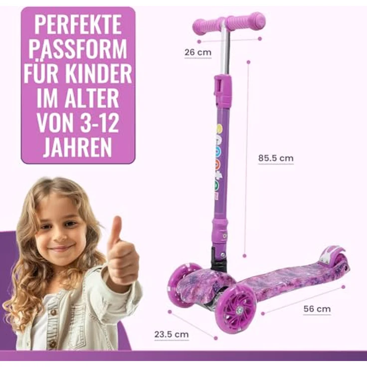Europebazar Habib Kinderroller Metall-Roller 3-Rad mit LED Licht, Klappbar, verstellbarer Lenker (68-86 cm) und bis 50 kg belastbar, Graffiti – Bild 8