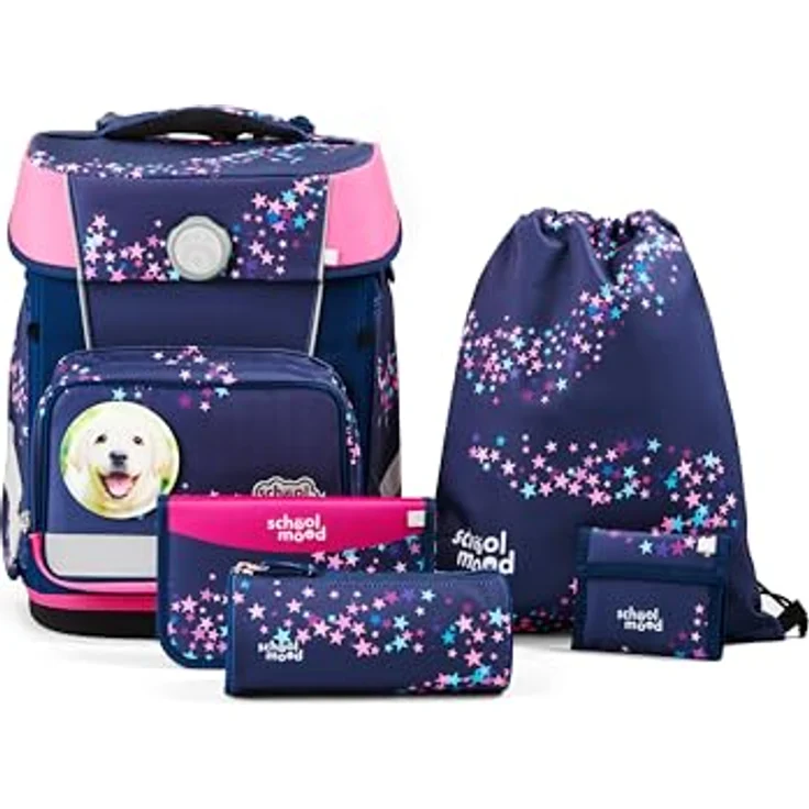 SCHOOL-MOOD Champion Maxx Pro Schulranzen-Set 6-teilig, höhenverstellbar für Grundschule 1.–4. Klasse, 22 L, ca. 1,1 kg – Motiv Leni (Hund), Modell 2026 – Bild 1