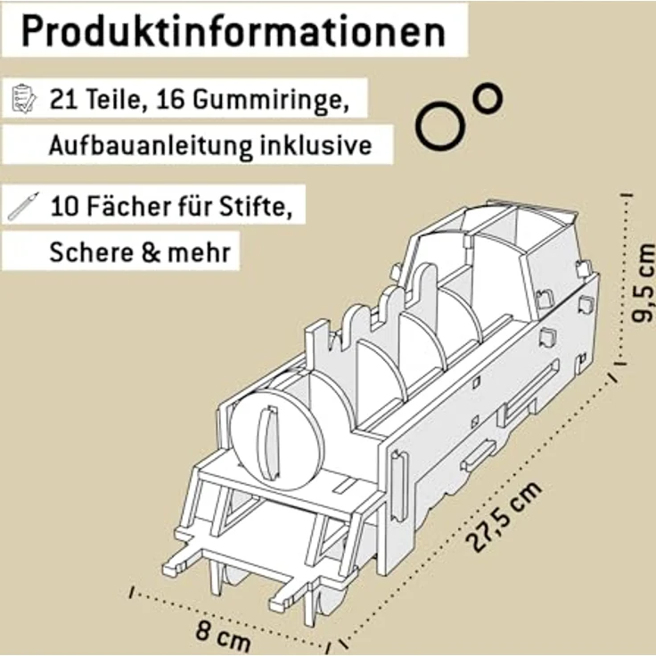 Werkhaus Stiftebox Dampflok OKL 2, Stiftehalter aus Holz mit 12 Fächern, farbenfrohes Design – Bild 5
