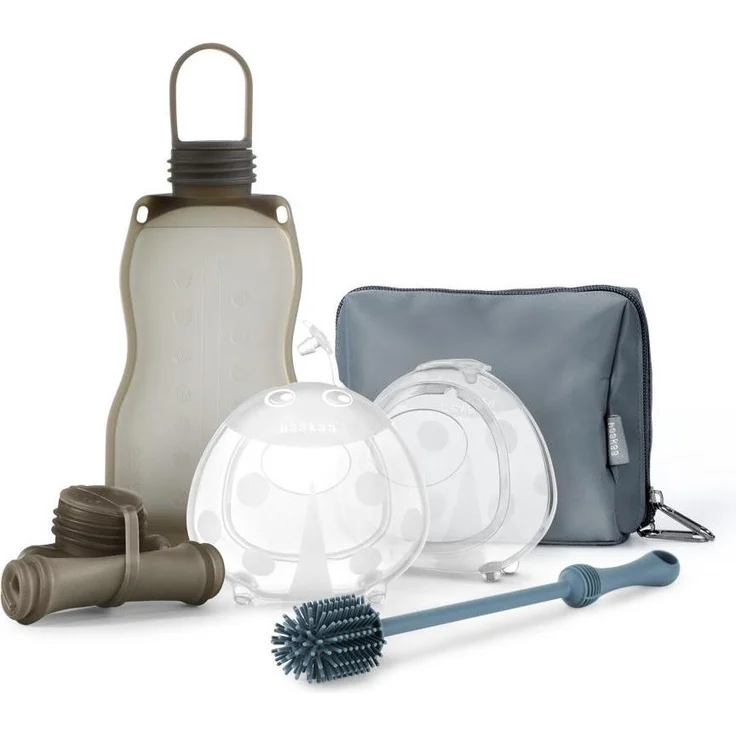 Haakaa On-the-go Pumpen und Aufbewahren Set, Milchpumpe Zubehör mit 2 Silikon-Milchauffangbehältern (75 ml) und Aufbewahrungsbeuteln (260 ml) - Stahlblau
