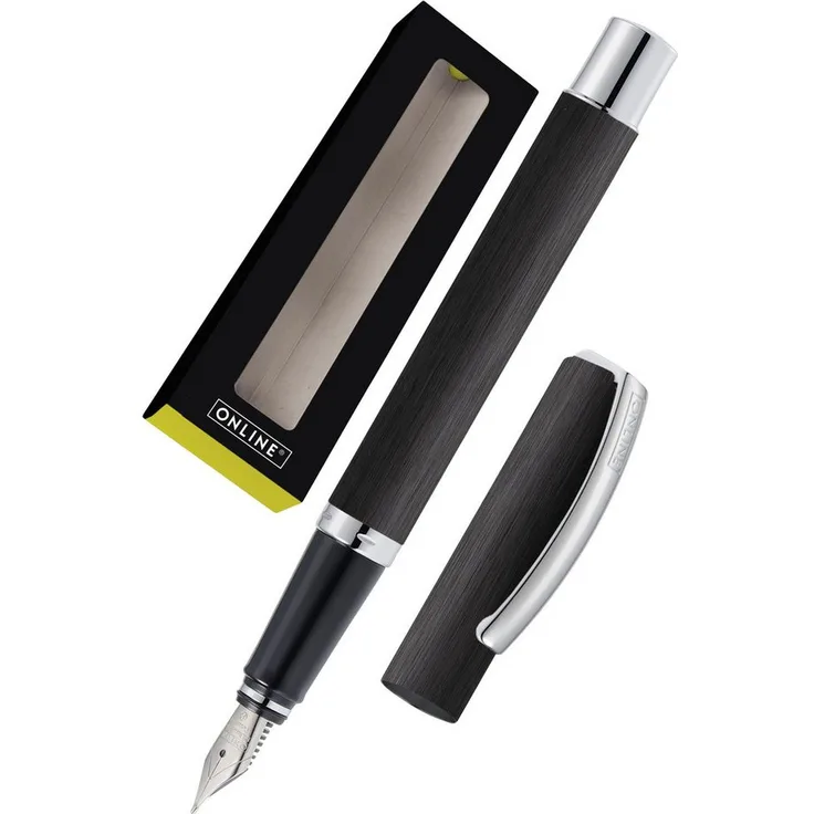 Online Pen Füller Vision Füllhalter, gebürstetes Aluminium, hochwertige Iridium-Feder, in Geschenkbox