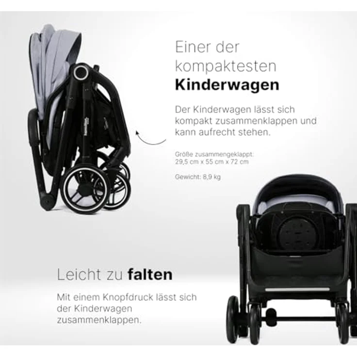 Hamilton by Yoop T1 Buggy - 360° drehbarer Sitz - MagicFold™ Technologie - Klimakühlendes Material - Große reflektierende Räder - UV-Schutz - Grau – Bild 4