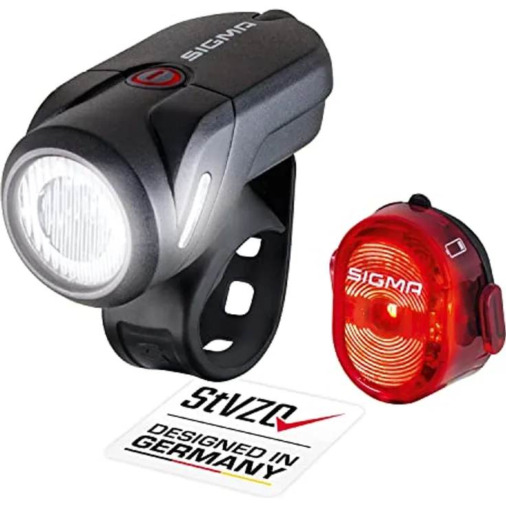 SIGMA SPORT - LED Fahrradlicht Set Aura 35 und NUGGET II | StVZO zugelassenes, akkubetriebenes Vorderlicht und Rücklicht