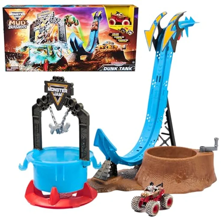Monster Jam Mud Blasters Monster Mutt Dalmatian Dunk Tank, Spielset mit Farbwechsel-Funktion und 1:64 Monster Truck, inklusive Startrampe und Dunk-Tank – Bild 1
