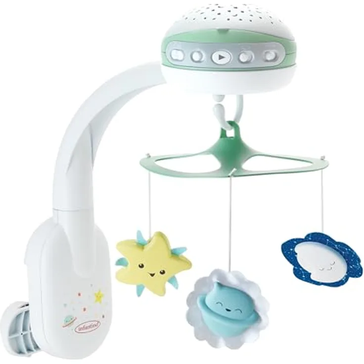 Infantino 3-in-1 Projektor-Musik-Mobile, Krippenmobile mit Smart Sounds Sensor, beruhigender Musik und Sternenhimmel-Projektor, für Babys von 0–18 Monaten