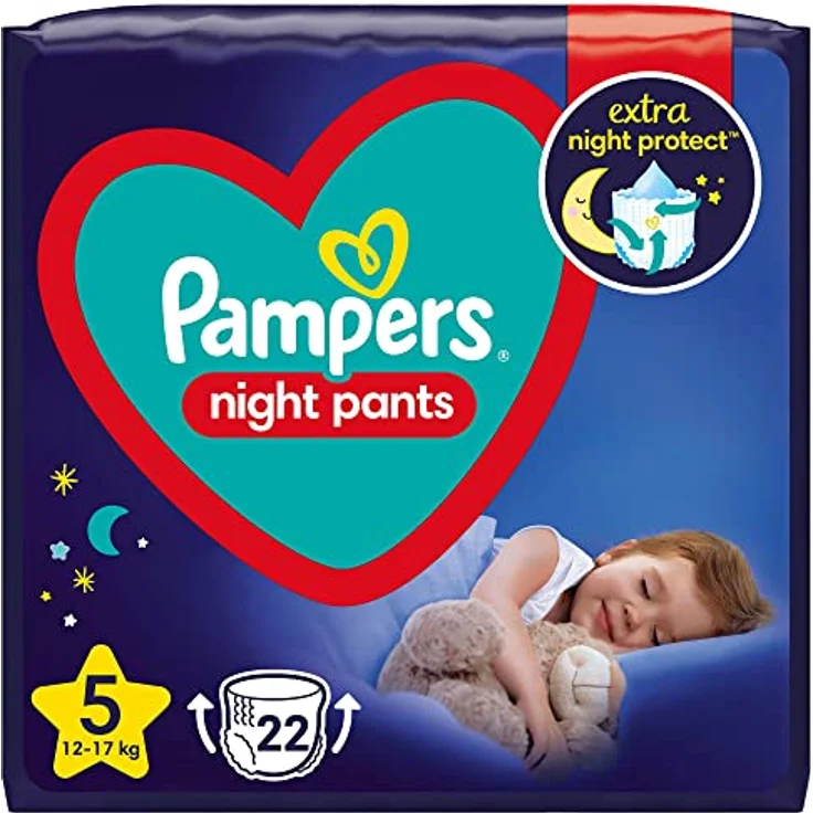 Pampers Night Pants Size 5, Einweg-Windelhöschen für die Nacht, 12-17 kg, 22 St., hohe Absorptionsfähigkeit, atmungsaktiv, schnelles An- und Ausziehen – Bild 1