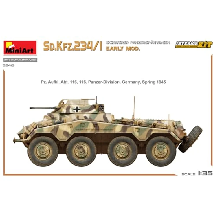 Miniart 1:35 Sd.Kfz 234/4 Panzerspähwagen, Modell mit detailliertem Interieur und 6 Varianten Decals – Bild 2
