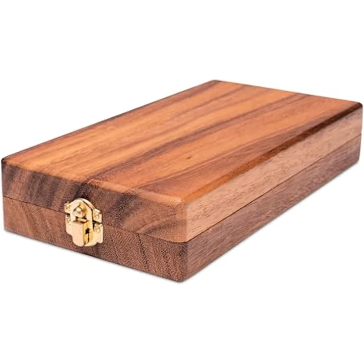Logoplay Kalaha Spiel mit Metallverschluss Gold, kompakter 2-Spieler-Brettspiel mit 75 Edelsteinen, Spielfeld 14 x 49 cm aus Samena-Holz – Bild 2