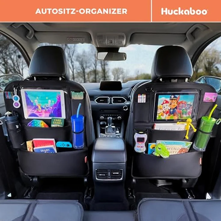 Huckaboo Rücksitz-Organizer für Kinder, Autositz-Organizer mit Tablet-Fach, vielen Taschen und Rücksitzschutz, Schwarz, 2 Stück – Bild 2
