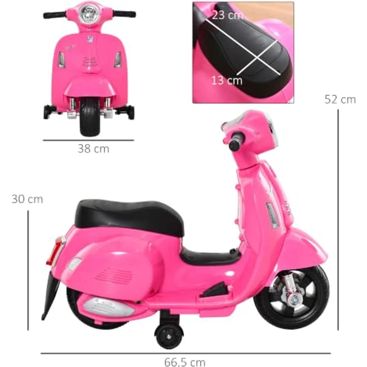 HOMCOM Elektro Motorrad Kinder 6V Vespa-Design mit Stützrädern und Scheinwerfer – Bild 7