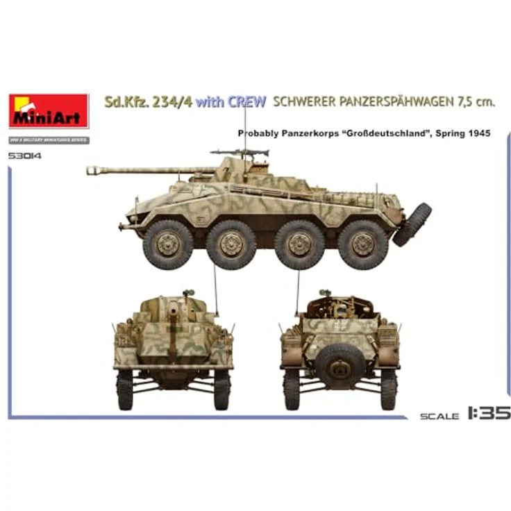 MiniArt Sd.Kfz. 234/4, Modellbausatz 1:35 mit 7,5 cm Kanone und 4 Besatzungsfiguren, detaillierte Nachbildung mit Fotoätzteilen und 4 Decal-Optionen – Bild 4