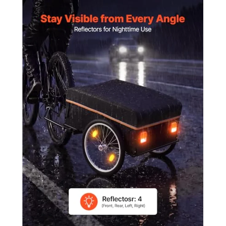 VEVOR Faltbarer Fahrradanhänger Lastenanhänger, 59 kg Tragfähigkeit, Kohlenstoffstahl & 600D Oxford, Regenschutz, 4 Reflektoren, für 22-28 Zoll Räder – Bild 5