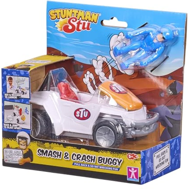 BANDAI Stuntman STU Crash-Buggy mit Rückziehauto und Stuntman-Figur, Spielzeug ab 4 Jahren - robust und stoßfest, fördert Koordination und Fantasie – Bild 1