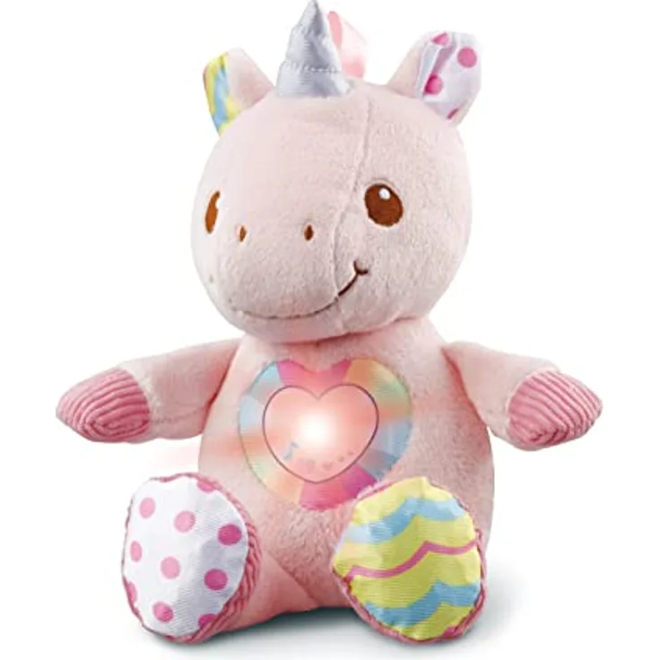 VTech Maé, Mein Einhorn zum Kuscheln, Plüsch, Musik und sprechend für Babys, französische Version, ab Geburt, über 45 Lieder, Lautstärkeregelung, leuchtendes Herz