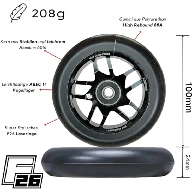 Fantic26 Base Stunt-Scooter, 100mm Rolle mit ABEC-11 Kugellagern, Aluminium 6061-T6, langlebig und leicht – Bild 3