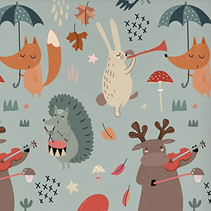 ESPiCO Bettwäsche Trendy Bedding Waldtiere Bunt Kinder Igel Eichhörnchen Elch Hase Fuchs Musik Instrumente, 135x200 cm – Bild 4