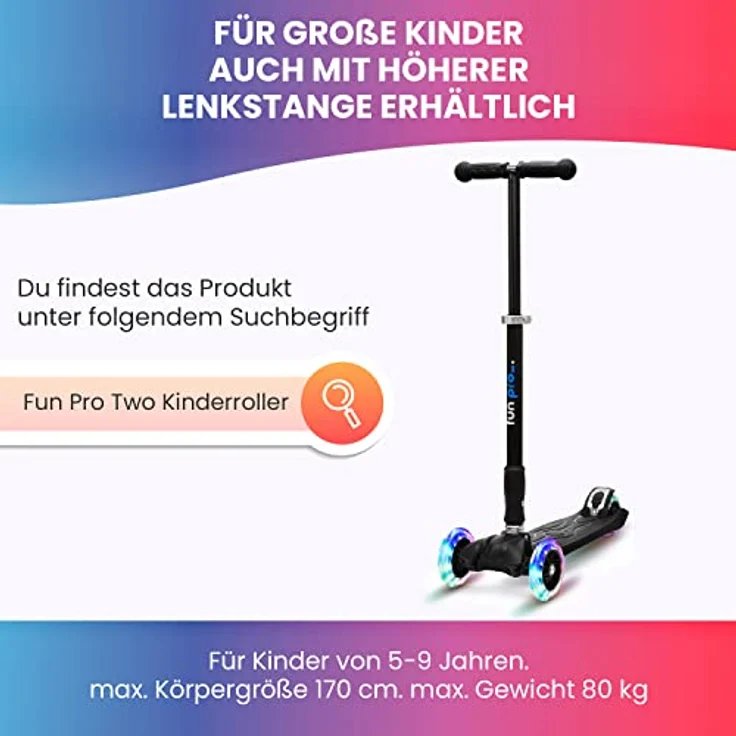 fun pro ONE Special Edition, Kinderroller mit LED-Rädern, klappbar, Regenbogenfarben, für Jungen & Mädchen ab 3 Jahren – Bild 8