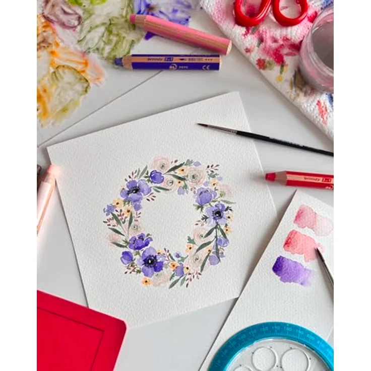 Buntstift, Wasserfarbe & Wachsmalkreide - STABILO woody 3 in 1 - ARTY - 6er Pack - mit 6 verschiedenen Farben und Spitzer – Bild 10