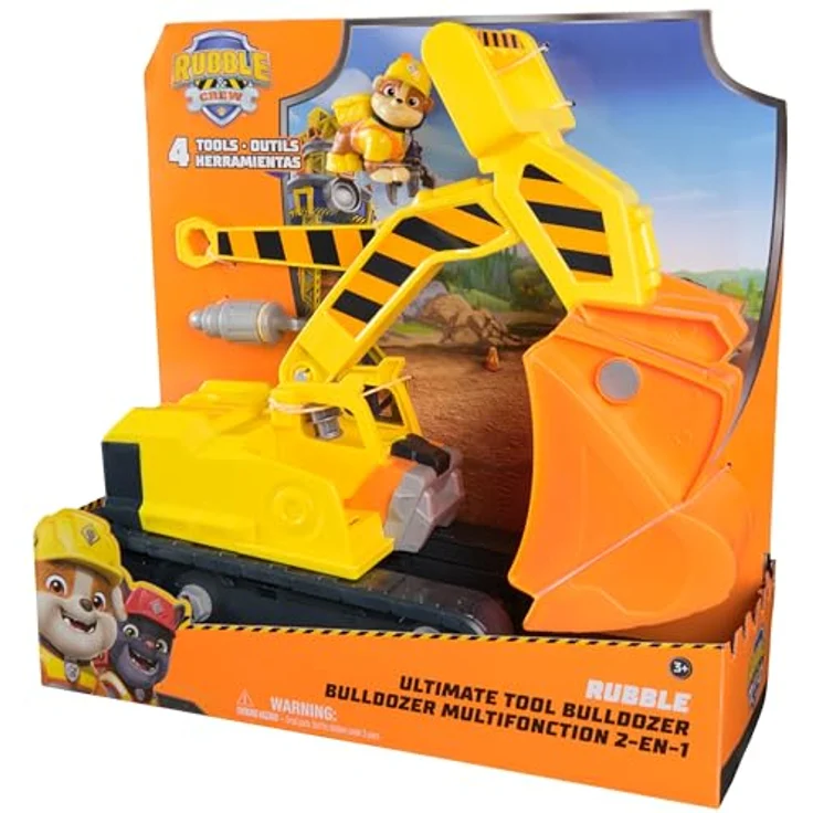 Amigo Rubble Rubbles Deluxe Tool Fahrzeug, 2-in-1 Planierraupe mit 4 abnehmbaren Werkzeugen und 6 cm Rubble-Figur – Bild 2