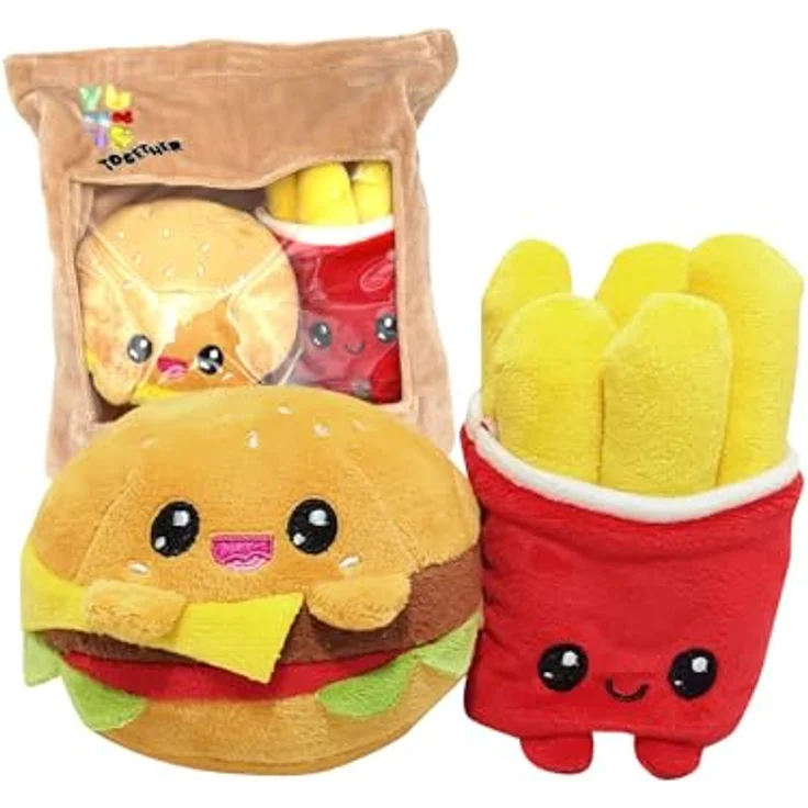 Joy Toy Yummis Together Plüschfiguren 2er-Pack Burger & Pommes, 15 cm groß, in Take Away Bag 21 x 21 cm – Bild 1