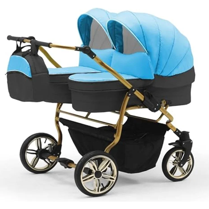 Elcar Zwillingskinderwagen 5 in 1 Duet Lux Goldedition, inkl. 2 Autositze und Iso Bases, 14 Teile, variabel in 20 Farben – Bild 2