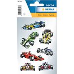 HERMA 3317 Aufkleber Formel 1 klein, 21 Stück, Auto Sticker mit F1 Rennauto Rennwagen Fahrzeug Rennsport Motiv, Kinder Etiketten für Fotoalbum Tagebuch Scrapbooking Geburtstag Deko Briefe DIY Basteln