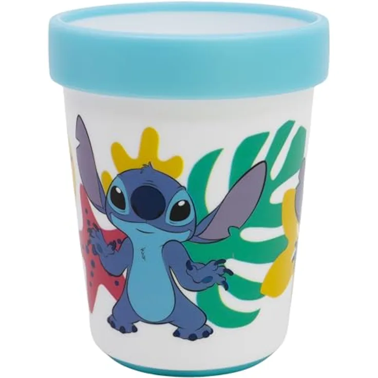 Stor Stitch wiederverwendbarer Kinderbecher, zweifarbig mit rutschfestem Boden, BPA-frei, 260 ml, mikrowellengeeignet
