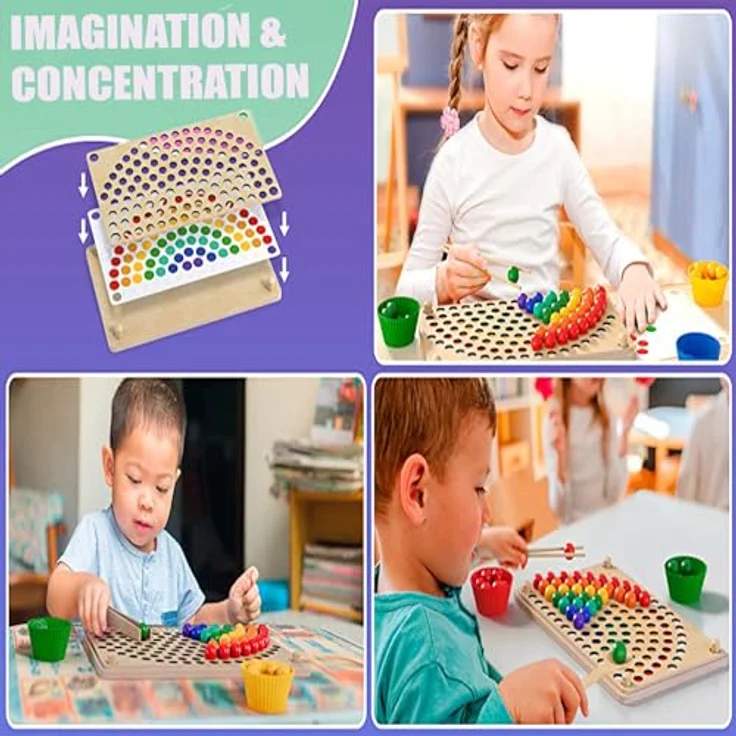 MARAYAN Montessori Spielzeug Holz für Kinder ab 3 Jahre-jagute-Puzzle zur Förderung von Motorik und Koordination-lernspielzeug-Regenbogen-Pädagogisches Holzspielzeug für Mädchen & Junge – Bild 5