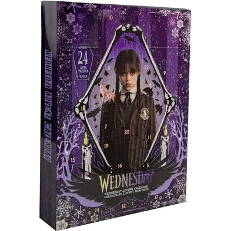 Cinereplicas Wednesday Adventskalender 2024 - Offizielle Lizenz, Weihnachten in den Farben von Wednesday Addams, Originaldesign unter MGM-Lizenz, entzückende Geschenke aus dem gruseligen Universum