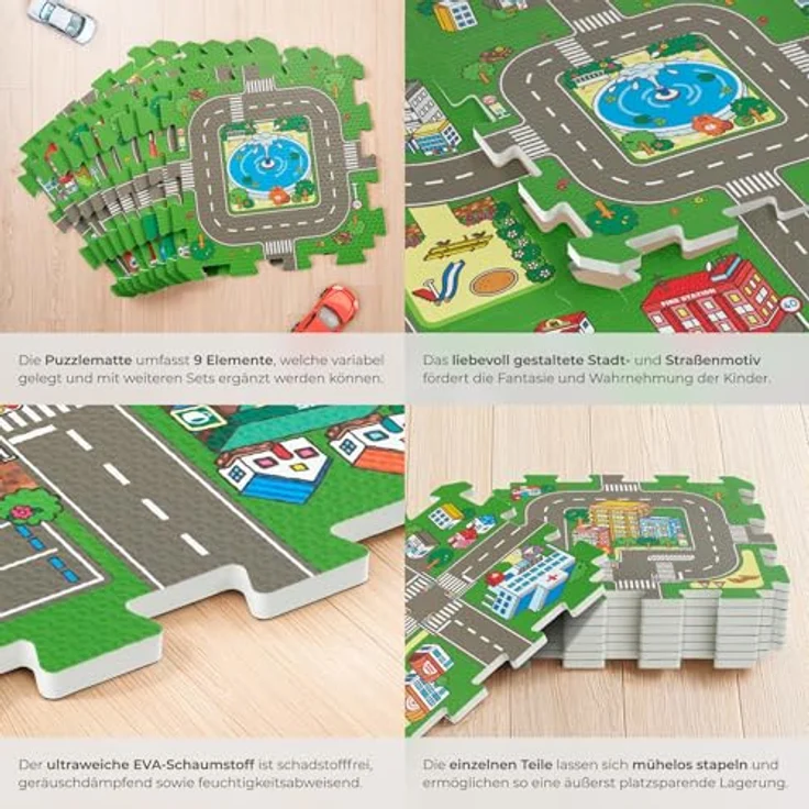 tectake® Puzzlematte Baby XXL, EVA Spieldecke mit Stadtmotiv, Schaumstoffmatte für Autos, rutschfest und leicht zu reinigen – Bild 4