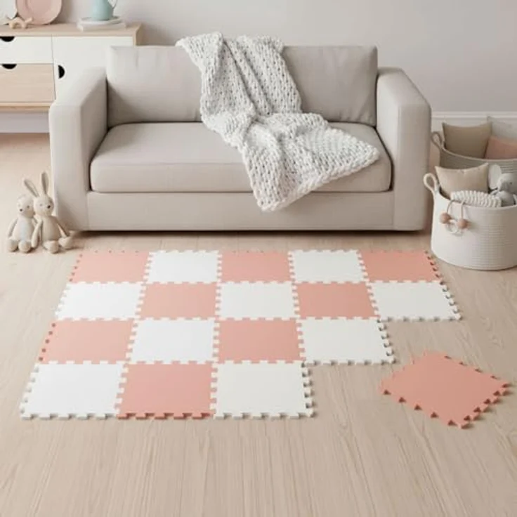 LittleTom Spielmatte Baby Puzzlematte Rosa & Weiß, 18-teilig, 180x90 cm, EVA Schaumstoff, rutschfest, allergikerfreundlich – Bild 1