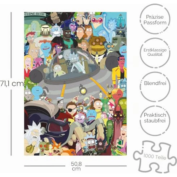 Aquarius Rick And Morty Puzzle, 1000 Teile, offiziell lizenziert, 71 x 50 cm, mehrfarbig – Bild 2