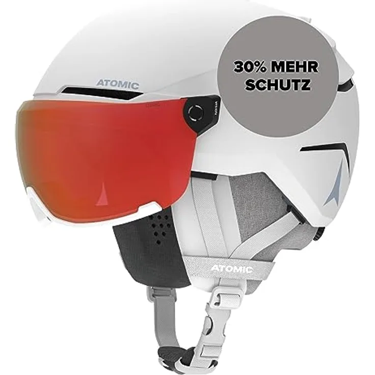 ATOMIC Savor Visor Photo Skihelm mit Visier - White Heather - Größe M - Maximale Stoßdämpfung - Active Aircon Belüftungssystem - Hochwertige Verspiegelung für klare Sicht