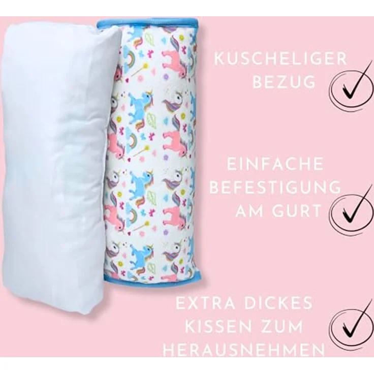 HECKBO Gurtkissen und Gurtschoner Einhorn, komfortable Autokindersitz-Zubehör mit buntem Design und einfacher Reinigung – Bild 5