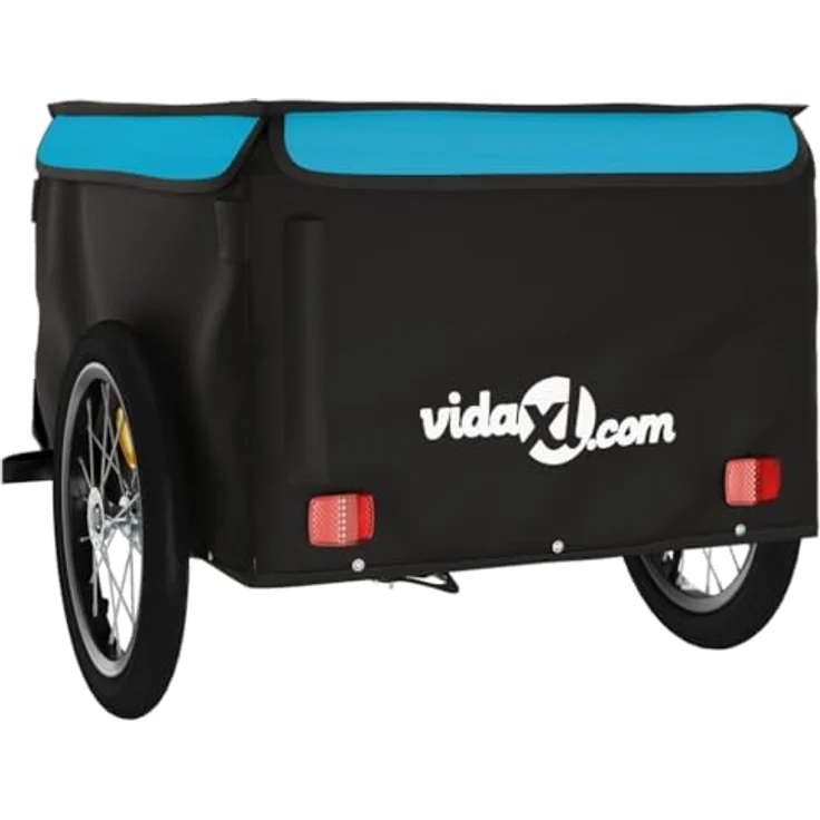 vidaXL Fahrradanhänger Schwarz und Blau 45 kg Eisen mit Sicherheitsflagge und cleverem Design – Bild 7