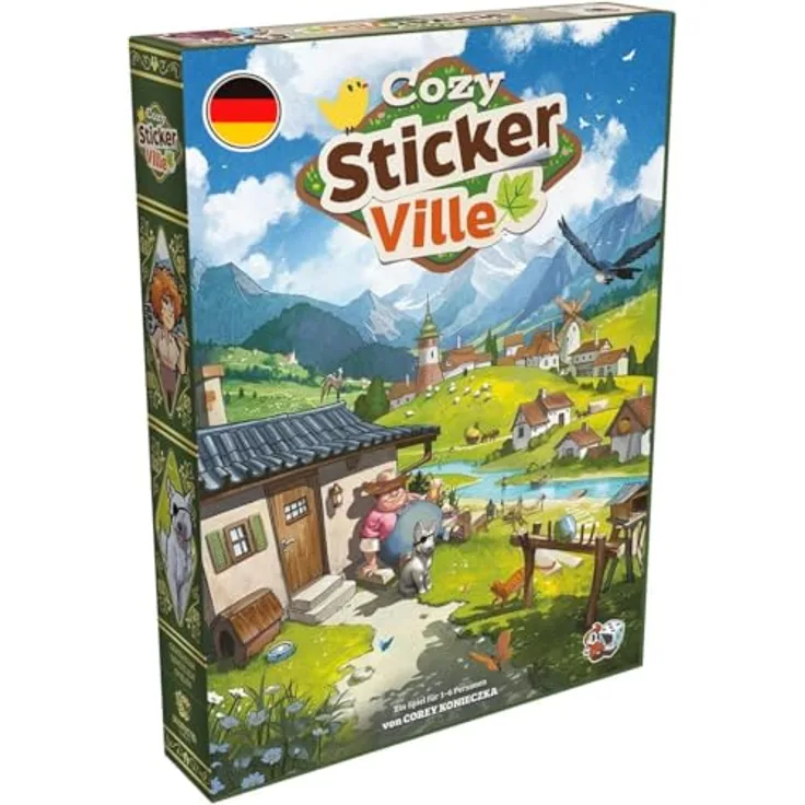 Asmodee Cozy Stickerville, Kooperatives Familienspiel für 1-6 Spieler, ab 8 Jahren, Brettspiel mit 30-60 Minuten Spielzeit, Deutsche Version