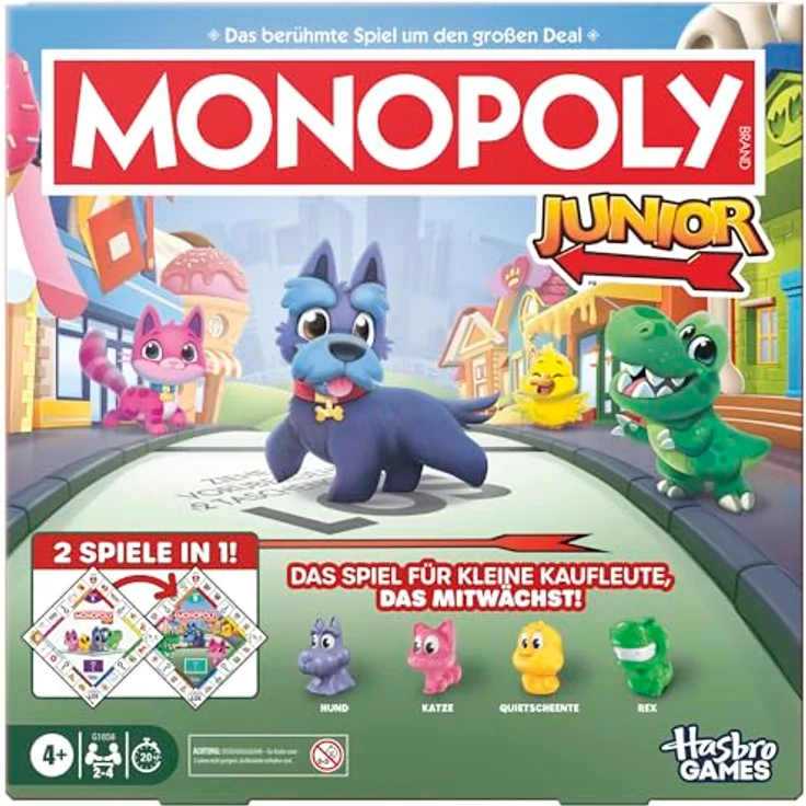 Monopoly Monopoly Junior Brettspiel (2026 Edition) | 2 Spiele in 1 mit doppelseitigem Spielplan für 4-6 Jahre, 2-4 Spieler, fördert Zählen und Lesen – Bild 1