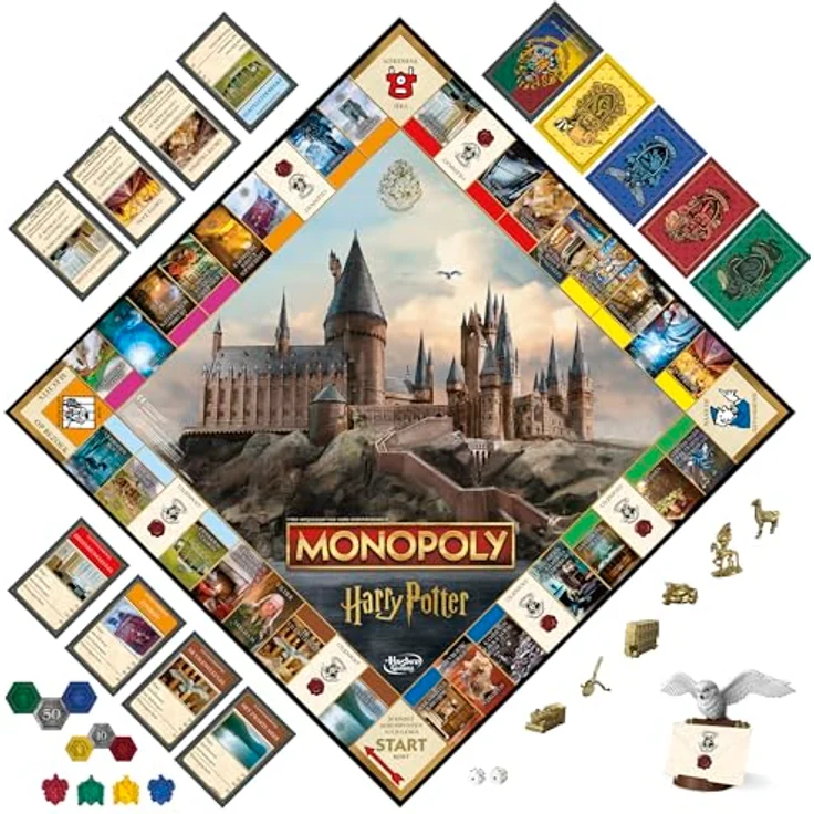 Hasbro Gaming Monopoly Brettspiel Harry Potter Edition - Niederländische Version mit goldenen Spielsteinen und Eulenkarten – Bild 3