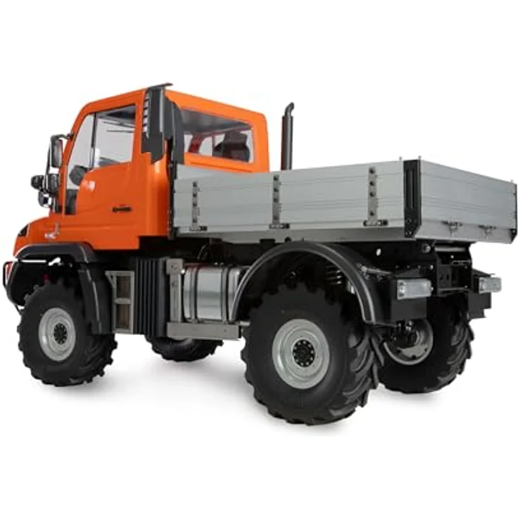 Amewi Mercedes-Benz Unimog Geräteträger 4WD 1:10 ARTR orange RC ferngesteuert Lizenz Fahrzeug mit Portalachsen, Schaltbare Seilwinde, LED-Beleuchtung und Soundmodul – Bild 3