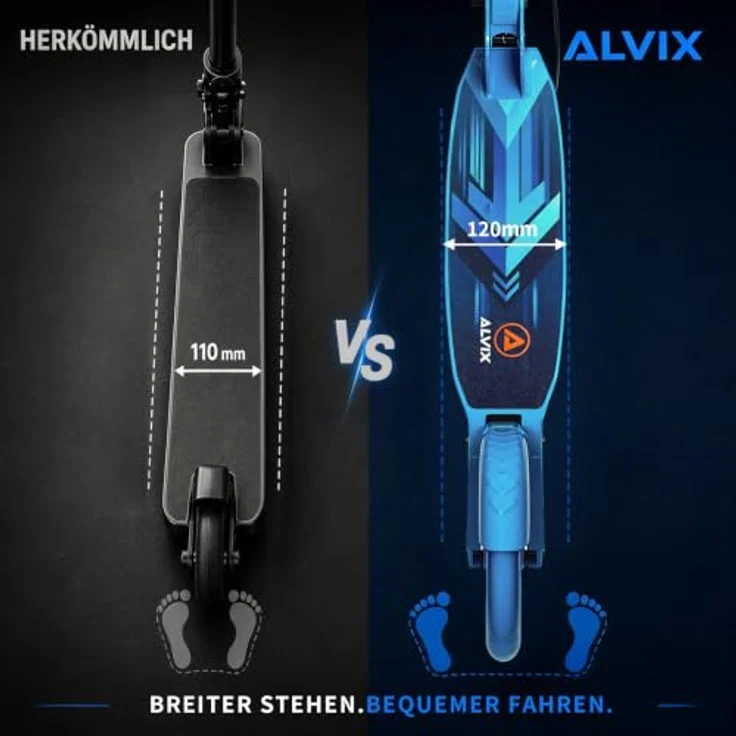 ALVIX Kinder-Scooter mit Handbremse, 200mm LED-Leuchträder, höhenverstellbar, faltbar, Tragetasche, bis 100 kg – Bild 3