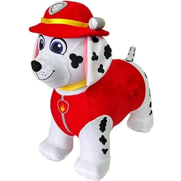 Diamant Paw Patrol Jumpy Marshall, Hüpfhund in roter Feuerwehruniform, aus strapazierfähigem Plüsch, für Kinder ab 3 Jahren