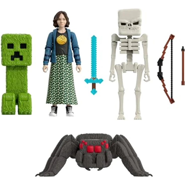 Mattel Minecraft Geschichtenset, Begegnungen in der Oberwelt mit 4 Actionfiguren und 3 Zubehörteilen, inspiriert von Ein Minecraft Film, JFR70 – Bild 3