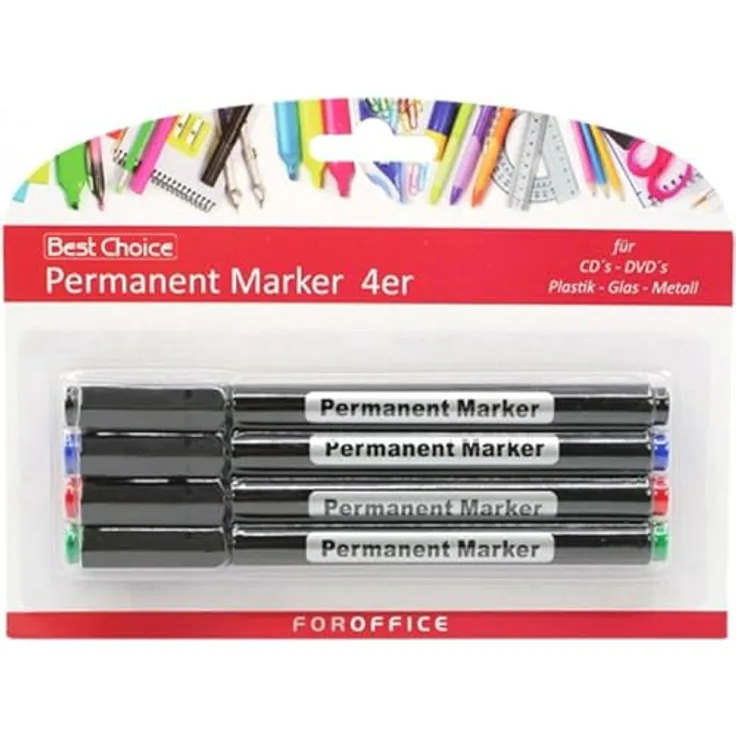 Best Choice Permanentmarker Marker Universal Set mit 4, 4 Farben ass.