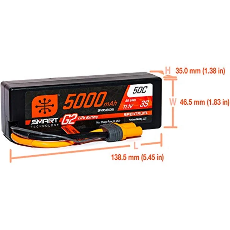 Spektrum SPMX53S50H5 5000mAh 3S 11.1V Smart G2 LiPo Akku 50C Hard Case IC5, grau/silber, hohe Leistung und integrierter Mikrochip – Bild 3