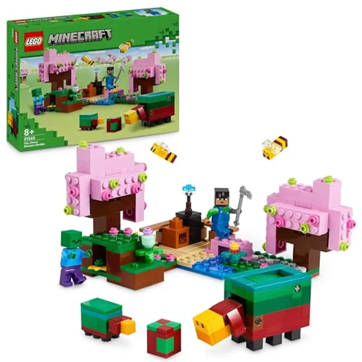 LEGO Minecraft Der Kirschblütengarten, Spielzeug-Garten mit Sunny, Schnüffler, Zombie und Bienen, Geschenk für Gamer, ab 8 Jahren 21260