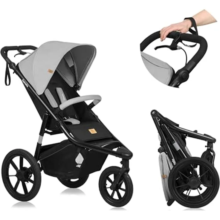 Lionelo AZURA Jogging-Kinderwagen, Dreirad-Jogging-Kinderwagen für aktive Eltern, in cheetah grey