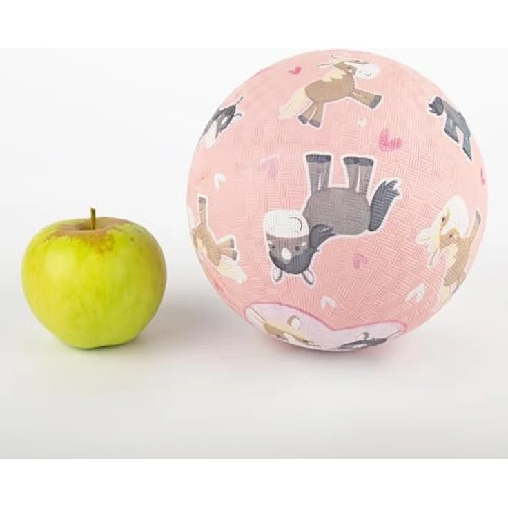 Sigikid Spielball Pony, 17 cm, Naturkautschuk mit rosafarbenem Pferdemotiv und Herzchen – Bild 2