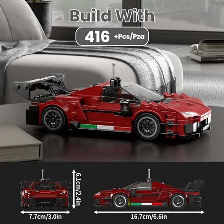 Mould King 27087 Technik Speed Champion Rennwagen F296 GT3, Klemmbausteine Set mit 416 Teilen und Acryl Vitrine für Jugendliche und Erwachsene – Bild 2