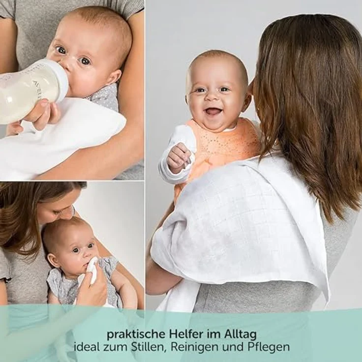 MAKIAN Mullwindeln 6er Pack, 80x80 cm, OEKO-TEX® Standard 100 geprüft, 6 Spucktücher in Premium Qualität - doppelt gewebte Stoffwindeln/Mulltücher - Graphit/Greige/Weiß – Bild 2